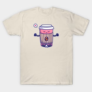 Cute Coffee Cup Meditation Yoga Cartoon T-Shirt